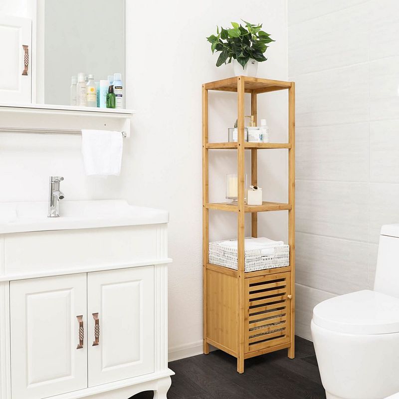 4 Tiers Wicker Bathroom Floor Cabinet Storage Tower Multifunctional Shelving Unit