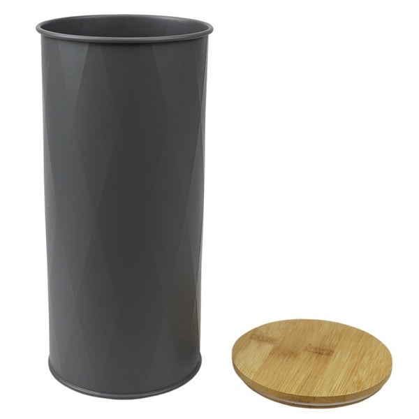 2.2 ml Large Tin Canister with Bamboo Lid， Grey