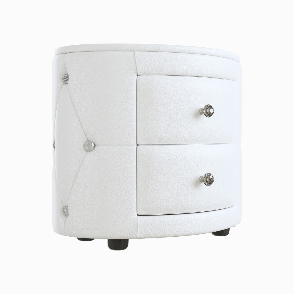 Elegant PU Nightstand with 2 Drawers and Crystal Handle