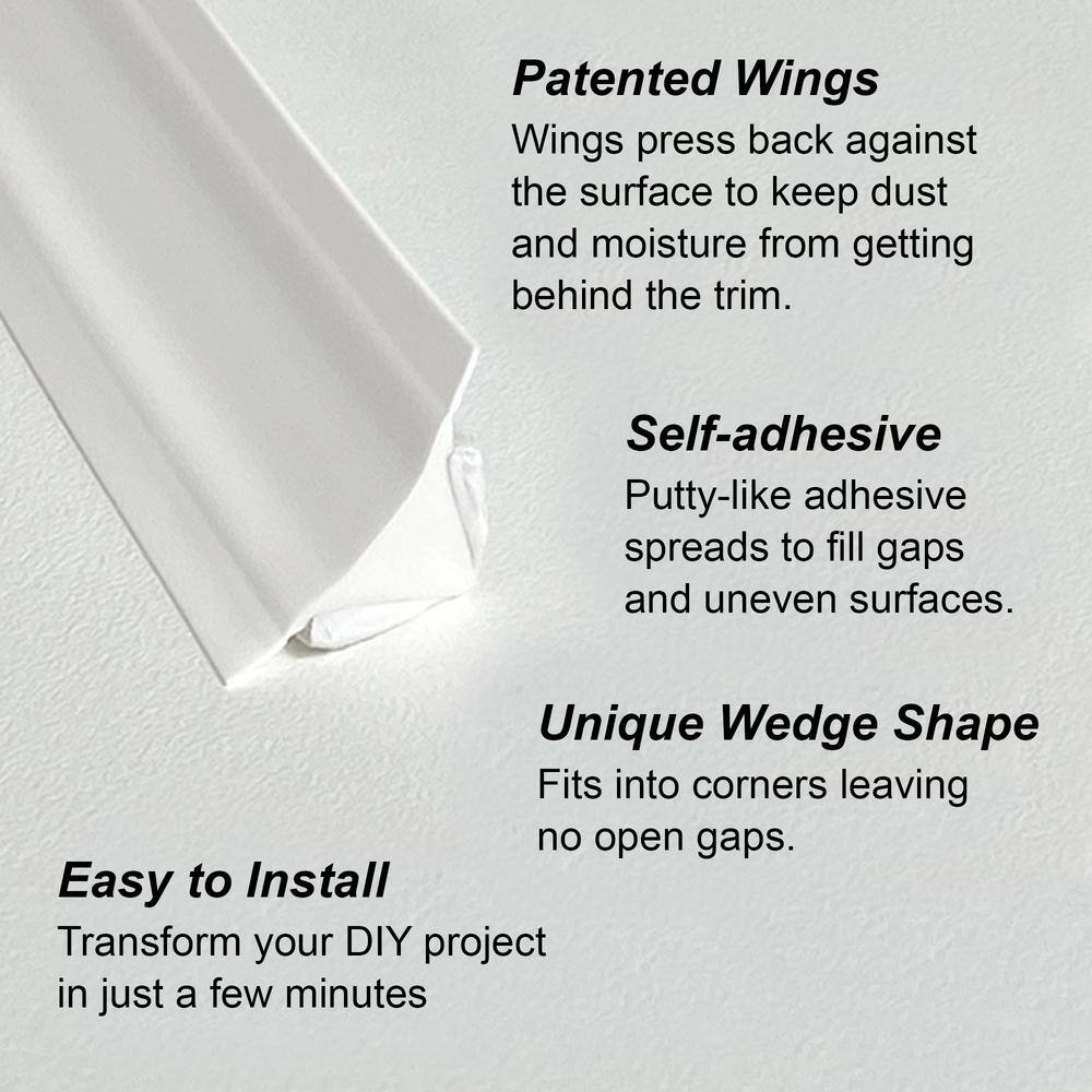 InstaTrim 34 in. x 10 ft. White PVC Self-adhesive Flexible Caulk Molding Applicator Tool and Corner and End Caps 7510-WHT-APCP