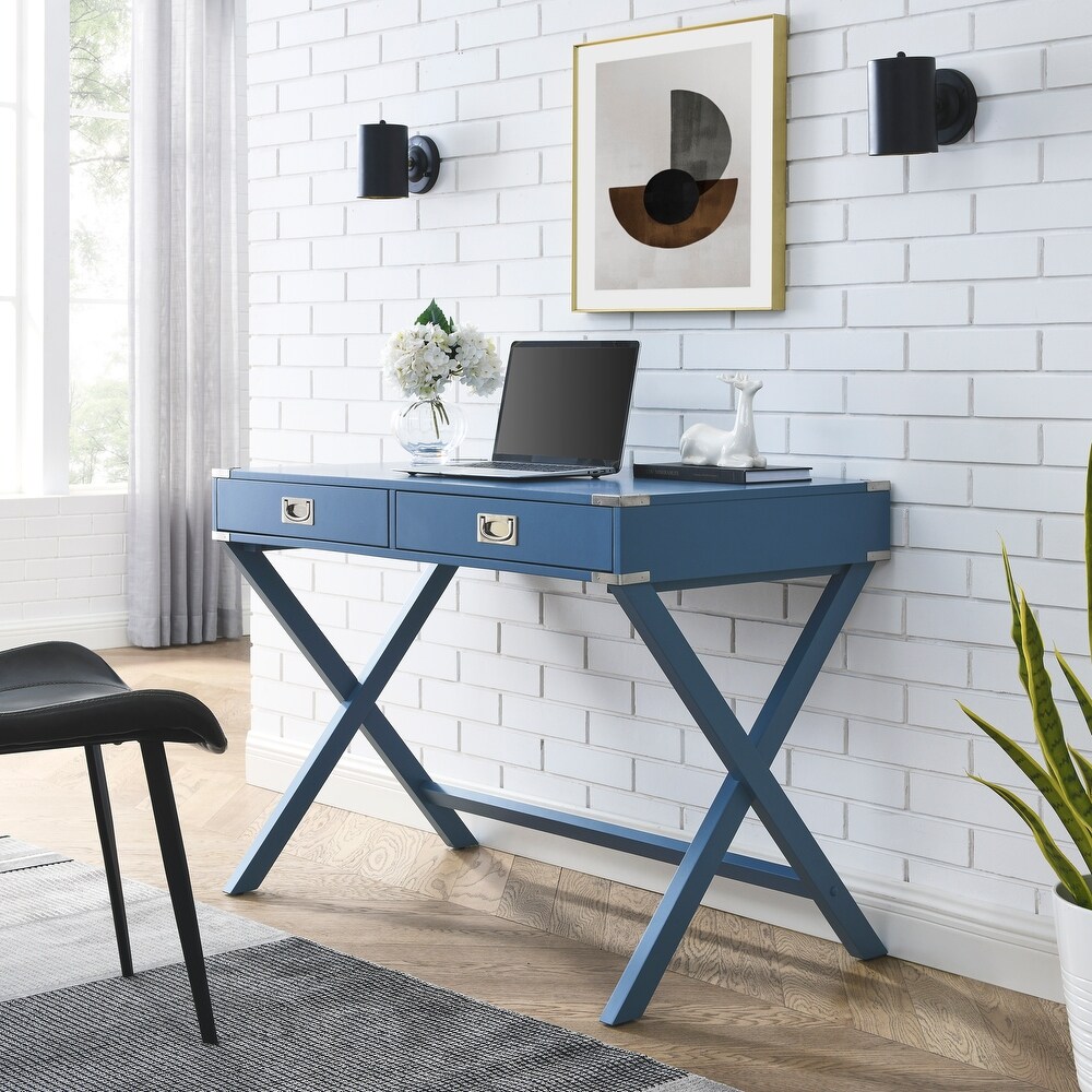 Computer Desk with Storage  Solid Wood Desk with Drawers  Modern Study Table for Home Office Small Writing  Blue