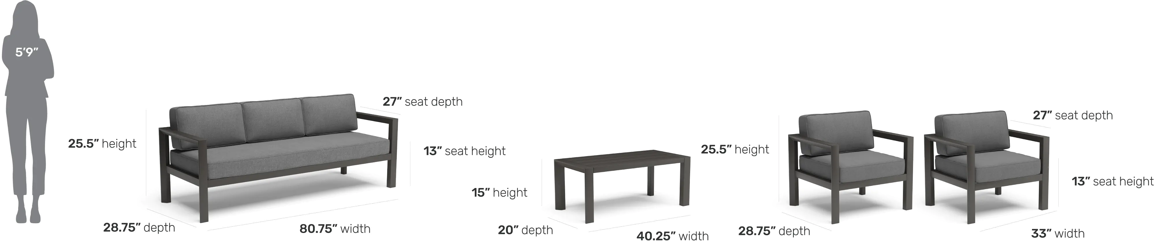 Grayton Gray Outdoor Aluminum 4 Piece Set