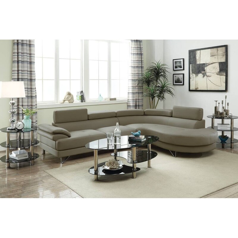 Living Room Furniture Sectional Sofa 2pc Set Faux Leather Flip up Headrest