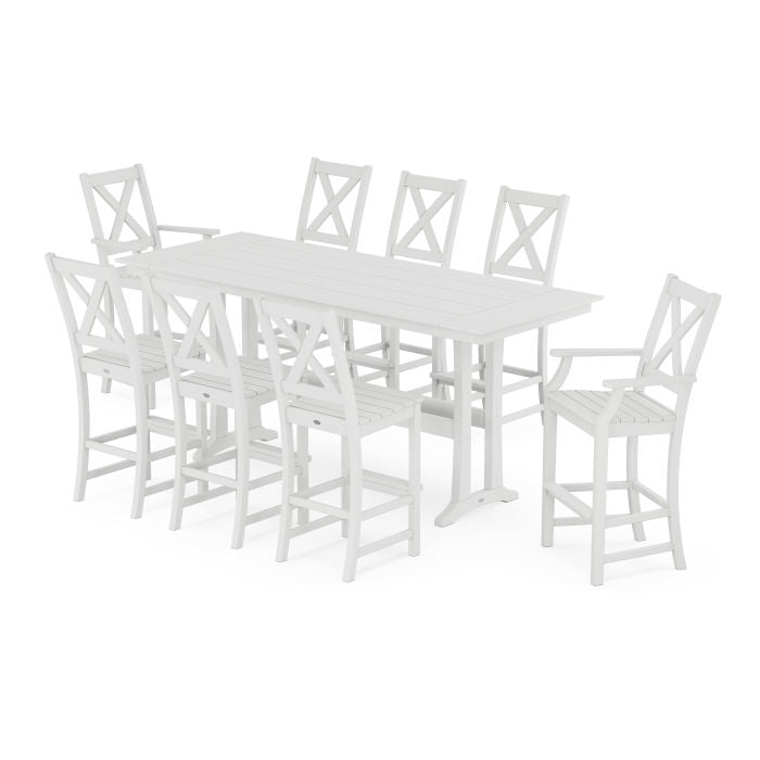 Polywood Braxton 9-Piece Farmhouse Bar Set with Trestle Legs PWS1912-1