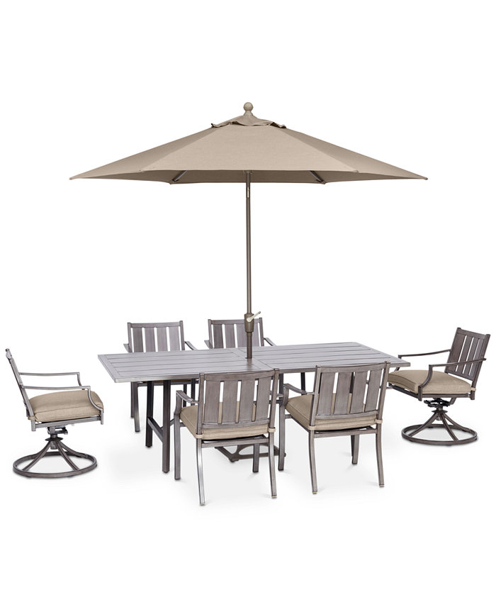 Agio Wayland Outdoor Aluminum 7-Pc. Dining Set (84 x 42 Rectangle Dining Table 4 Dining Chairs and 2 Swivel Chairs)