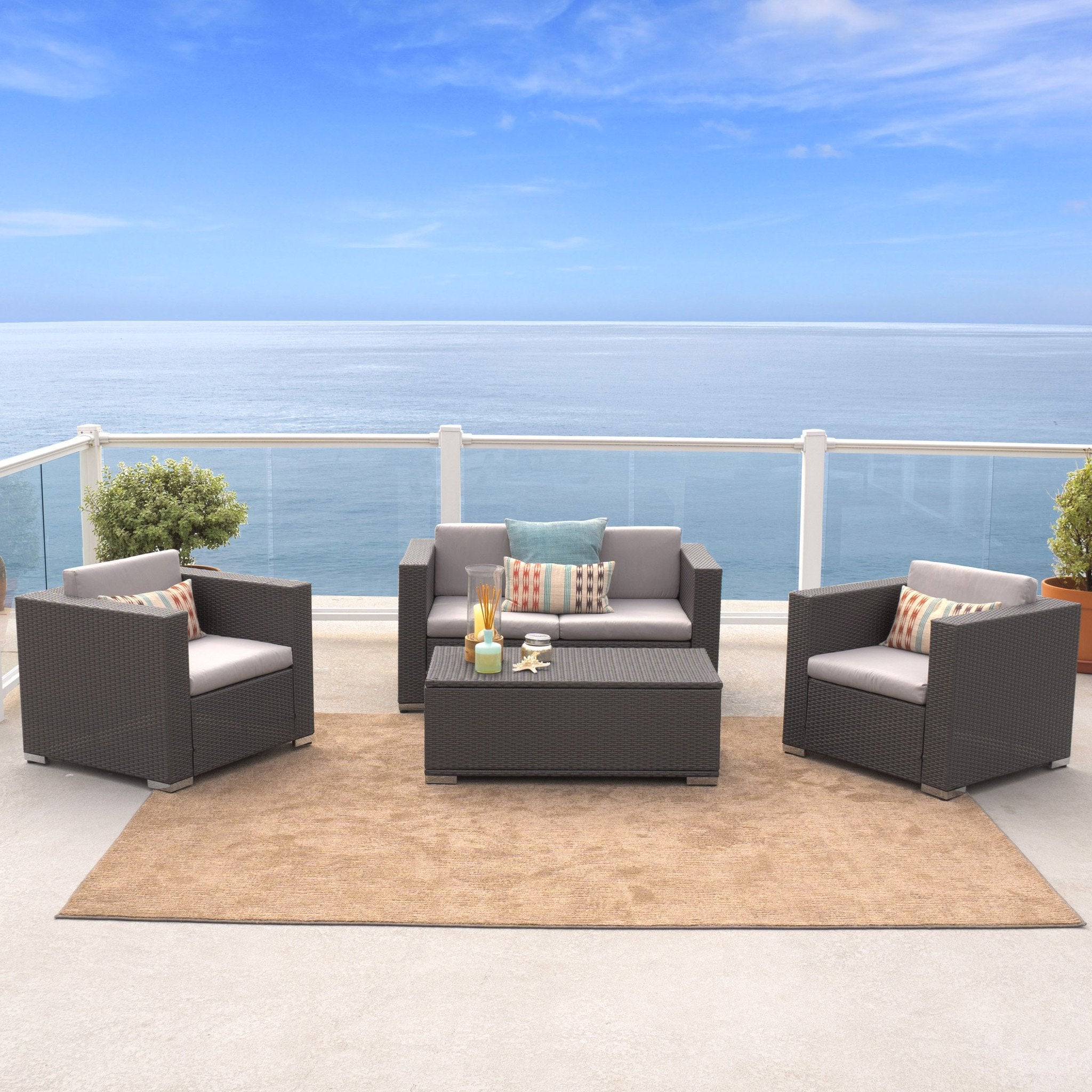 Capulet Outdoor 4-Piece Grey Wicker Sofa Set