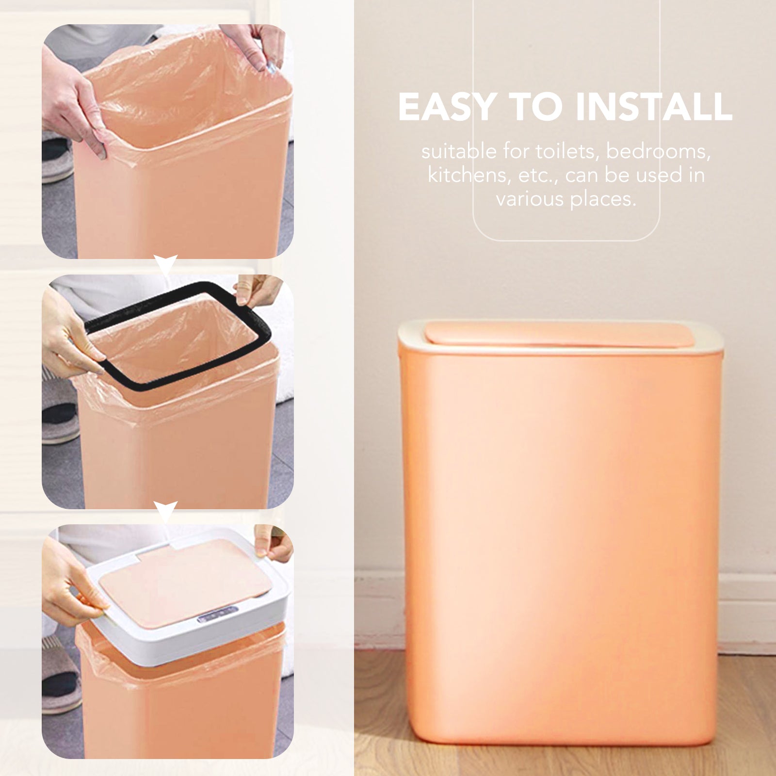 Btmeter 3.7 gal/14L Automatic Trash Can Touchless Garbage Can for Kitchen Bathroom Pink