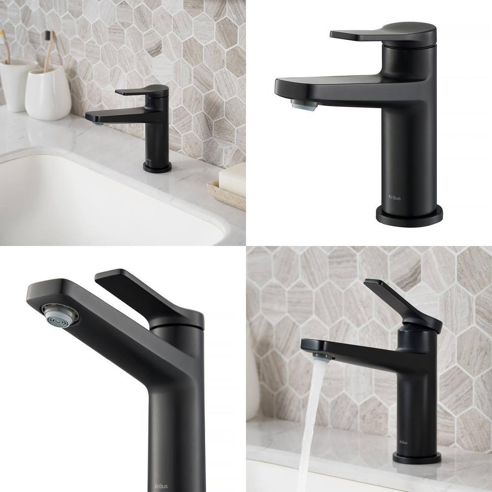 KRAUS Indy Single Hole Single-Handle Bathroom Faucet with Pop-Up Drain with Overflow in Matte Black KBF-1401MB-PU-11MB