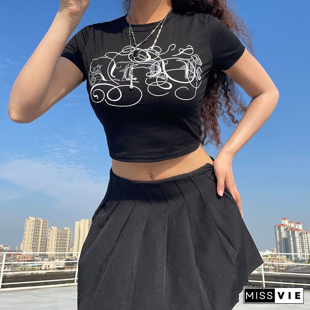 Y2k Goth Letter Print Crop Top Harajuku Anime Retro Gothic Tshirt Woman Kawaii Short Sleeve Tee Emo Alt Clothes