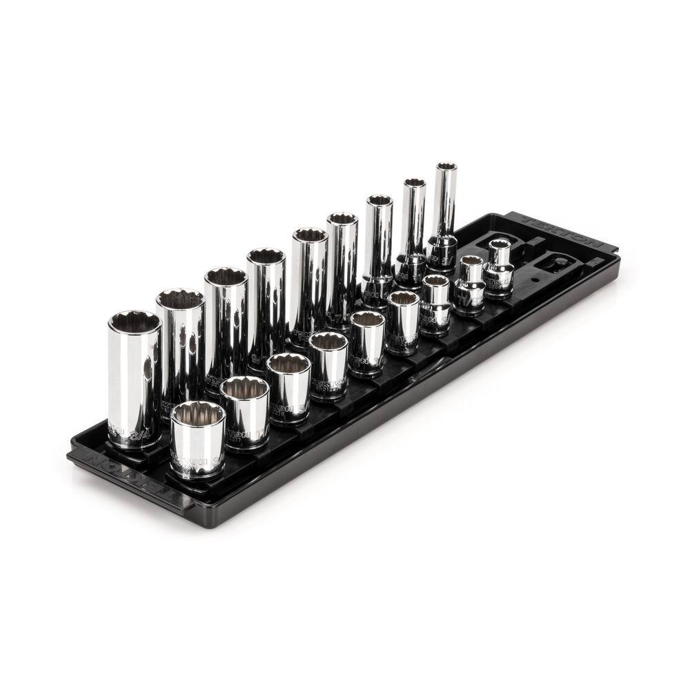 TEKTON 38 in. Drive 12-Point Socket Set with Rails (516 in.-34 in.) (18-Piece) SHD91214