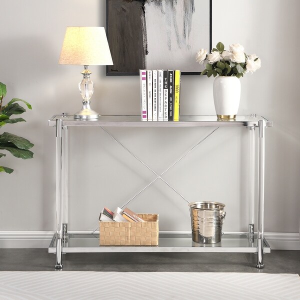 Acrylic Glass Side Table，Chrome Sofa Table， Console Table for Living Roomand Bedroom