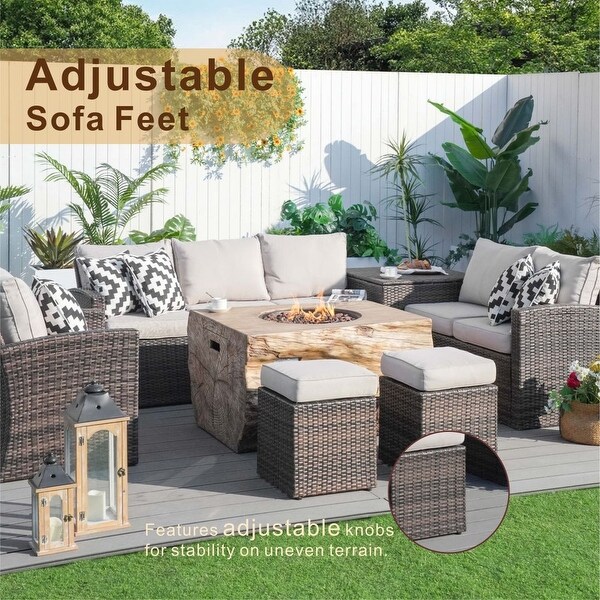 7piece Patio Wicker Garden Chat Sofa Set with Fire Pit and Storage Box