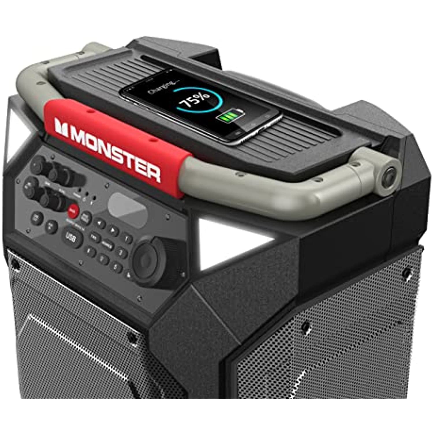 Monster Rockin' Roller 270 Portable Indoor/Outdoor Wireless Speaker， 200 Watts， Up to 100 Hours Playtime， IPX4 Water Resistant， Qi Charger， Connect to Another TWS Speaker (Slate)