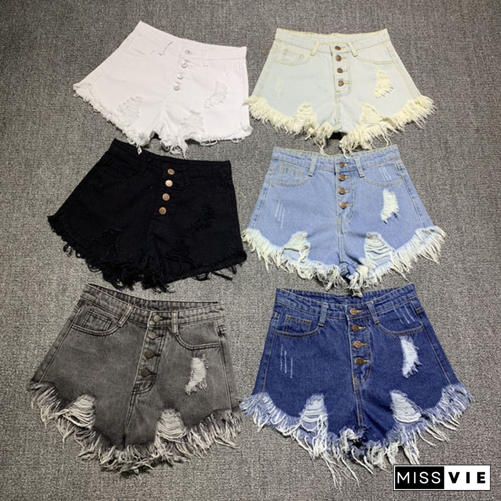 Women's Casual Summer Cool Women Denim Shorts High Waists Fur-Lined Leg-Openings Plus Size Short Jeans