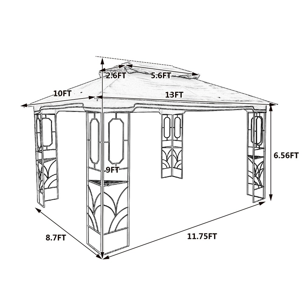 Coffee Ventilated 13x10 ft Gazebo with Removable Mesh  Double Roof