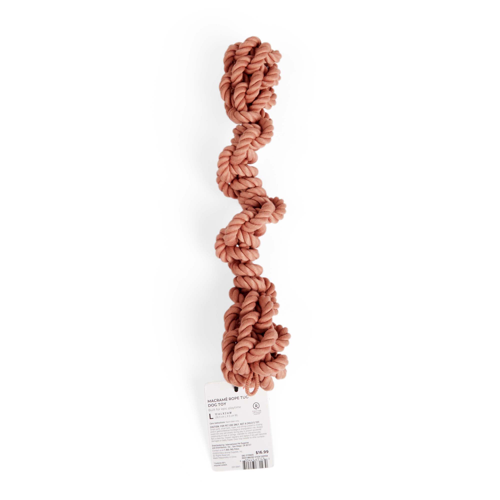 Reddy Copper Macrame Stick Dog Toy， Medium