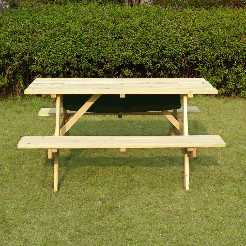 northbeam Natural Wood Picnic Table with Built-in Cooler TBC010001910