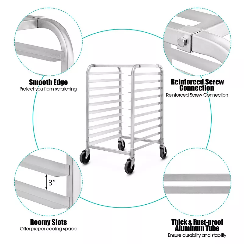 10 Sheets Aluminum Rolling Bakery Pan Rack