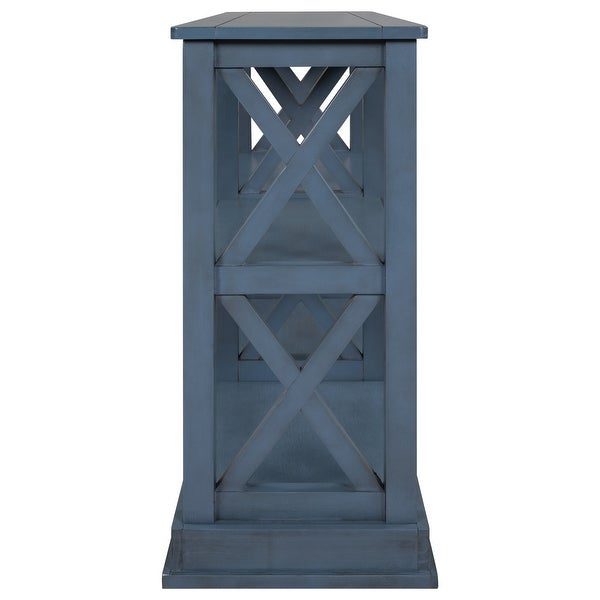 Navy Blue Wooden Entryway Console Table with 3-Tier Shelves