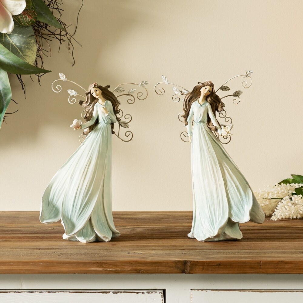 Set of 2 Angel with Wings Tabletop Figurines 11.5\