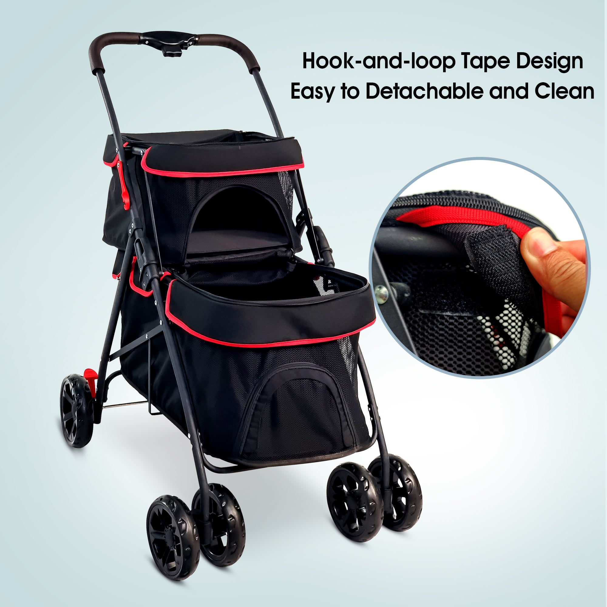 Double Decker Pet Stroller Foldable Jogger Stroller for Two Puppy  Dogs Cats