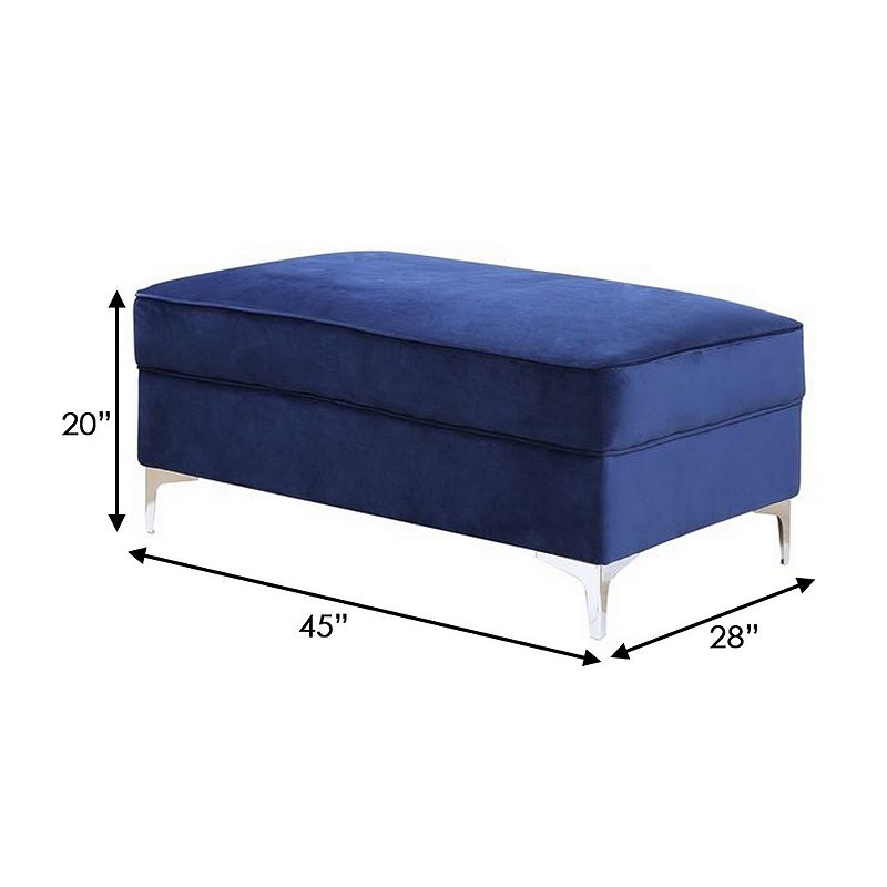 Ottoman with Cushioned Seat and Angled Metal Feet， Blue