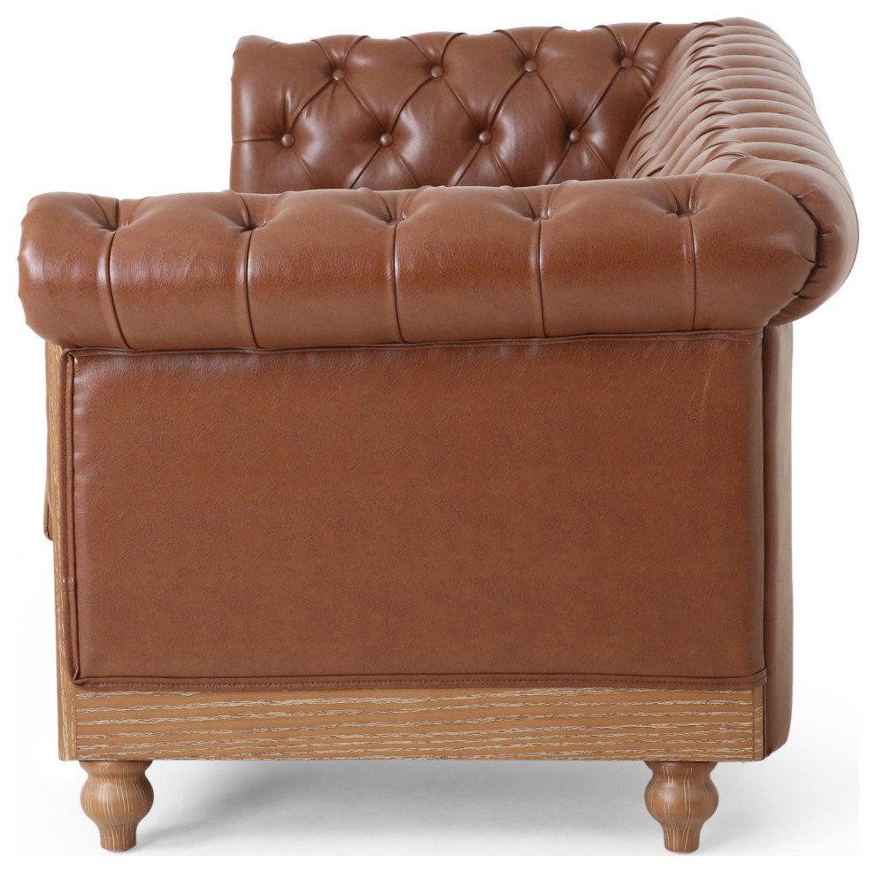 Kinzie Chesterfield Tufted 3 Seater Sofa with Nailhead Trim   Traditional   Sofas   by GDFStudio  Houzz