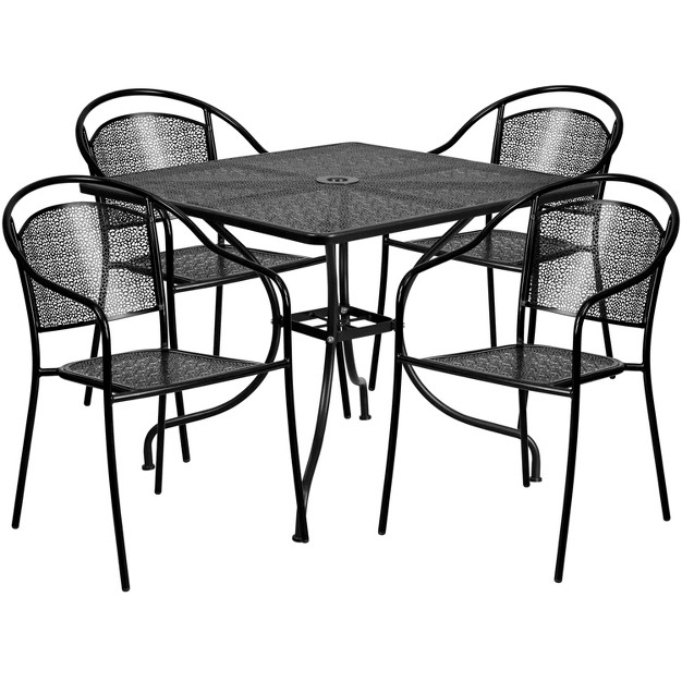 Square Indoor outdoor Steel Patio Table Set With 4 Round Back Chairs