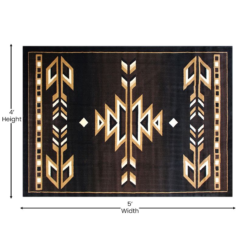 Masada Rugs Masada Rugs 4'x5' Southwest Native American Area Rug in Brown， Black， Beige and Ivory