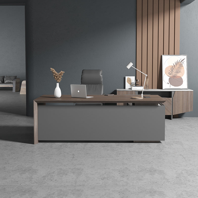 ARMANDO Executive Desk 220cm Left Return - Hazelnut & Grey