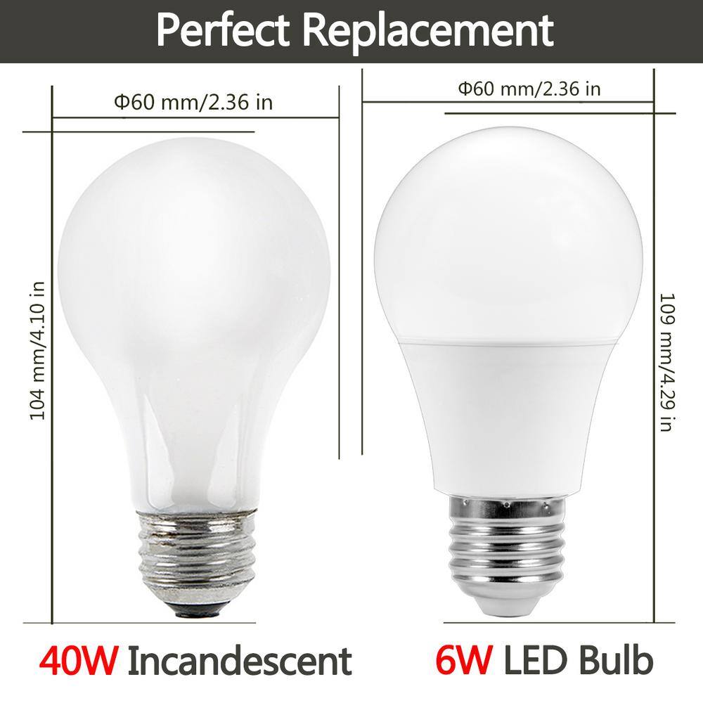 YANSUN 40-Watt Equivalent A19 6W Non-Dimmable Dusk to Dawn LED Light Bulb E26 Base in Warm White 2700K (4-Pack) H-DB18002DGU10-6