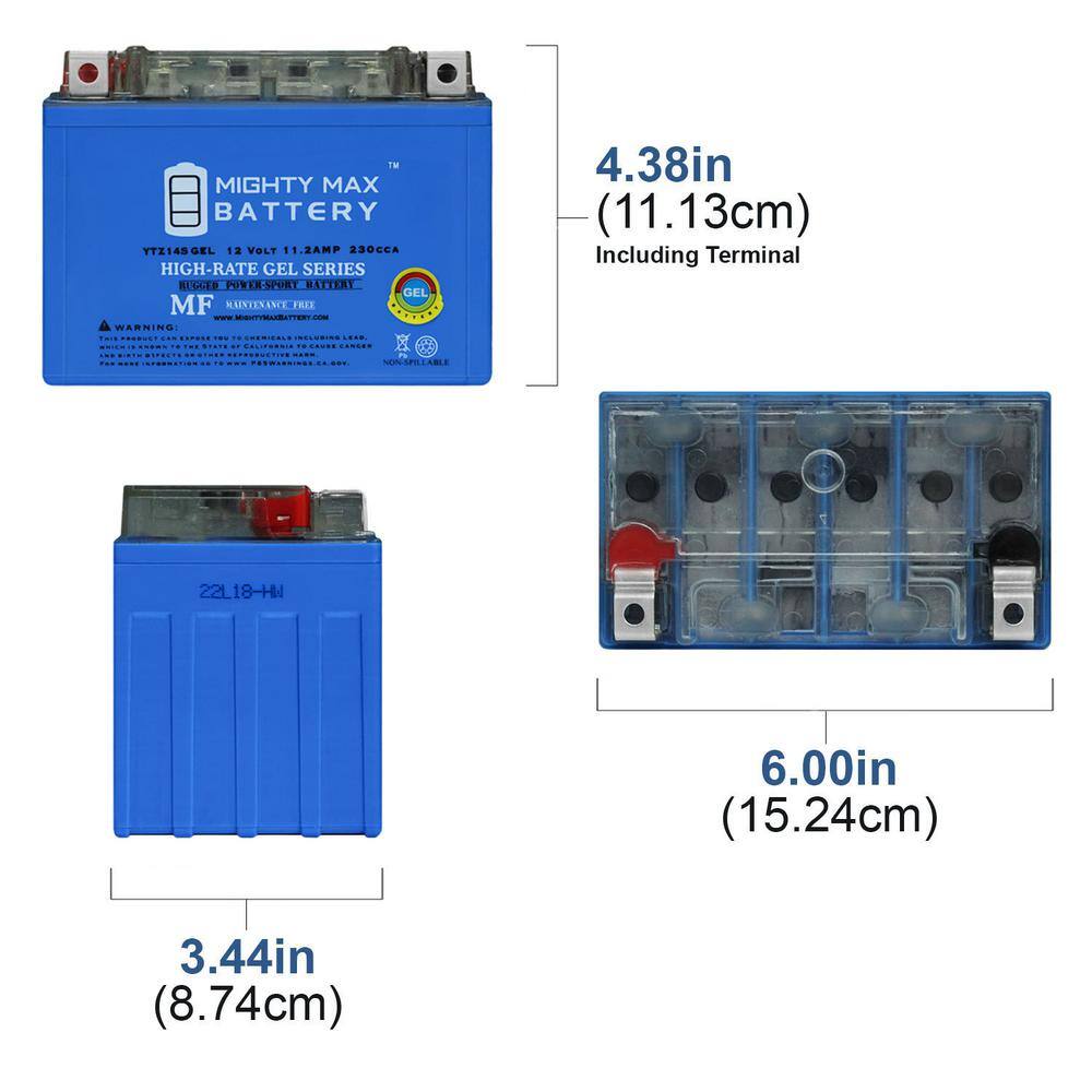 MIGHTY MAX BATTERY 12-Volt 11.2 Ah 230 CCA GEL Rechargeable Sealed Lead Acid (SLA) Powersports Battery YTZ14SGEL