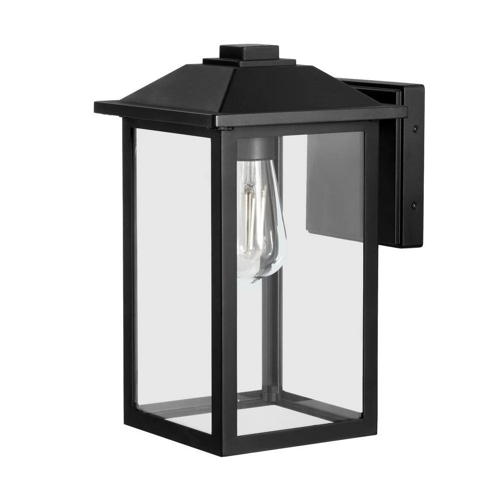 PRIVATE BRAND UNBRANDED 1-Light 12 in. Black Hardwired Transitional Outdoor Wall Lantern Sconce with Clear Glass W2235-21