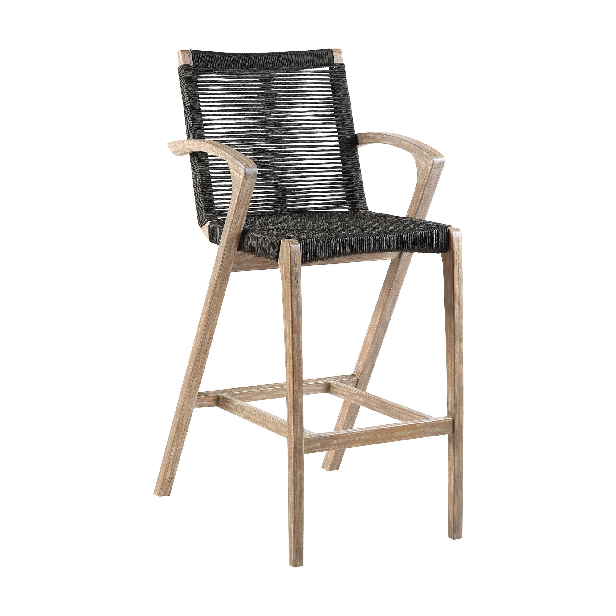 Ivan 26 Inch Counter Height Stool， Light Eucalyptus Wood， Charcoal Rope