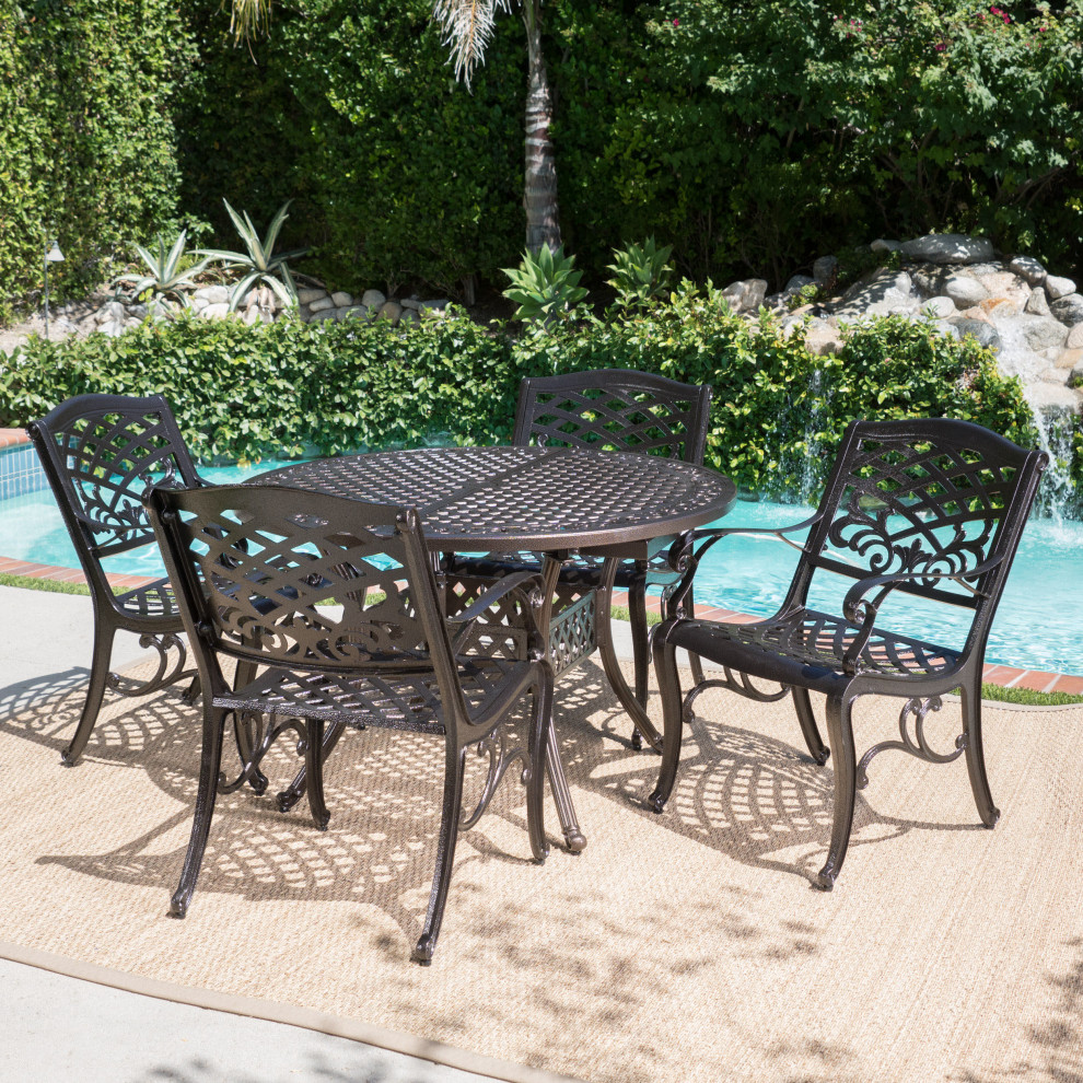 GDF Studio 7 Piece Clarisse Outdoor Finished Aluminum Dining Set   Mediterranean   Outdoor Dining Sets   by GDFStudio  Houzz