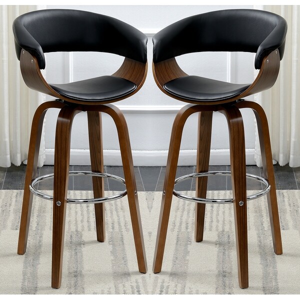 Modern Walnut Bentwood Design Black Upholstered Bar Stool