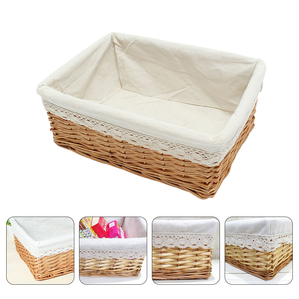 OUNONA Multipurpose Rectangular Wicker Storage Basket with Removable Washable Liner Willow Woven Containers - Size S