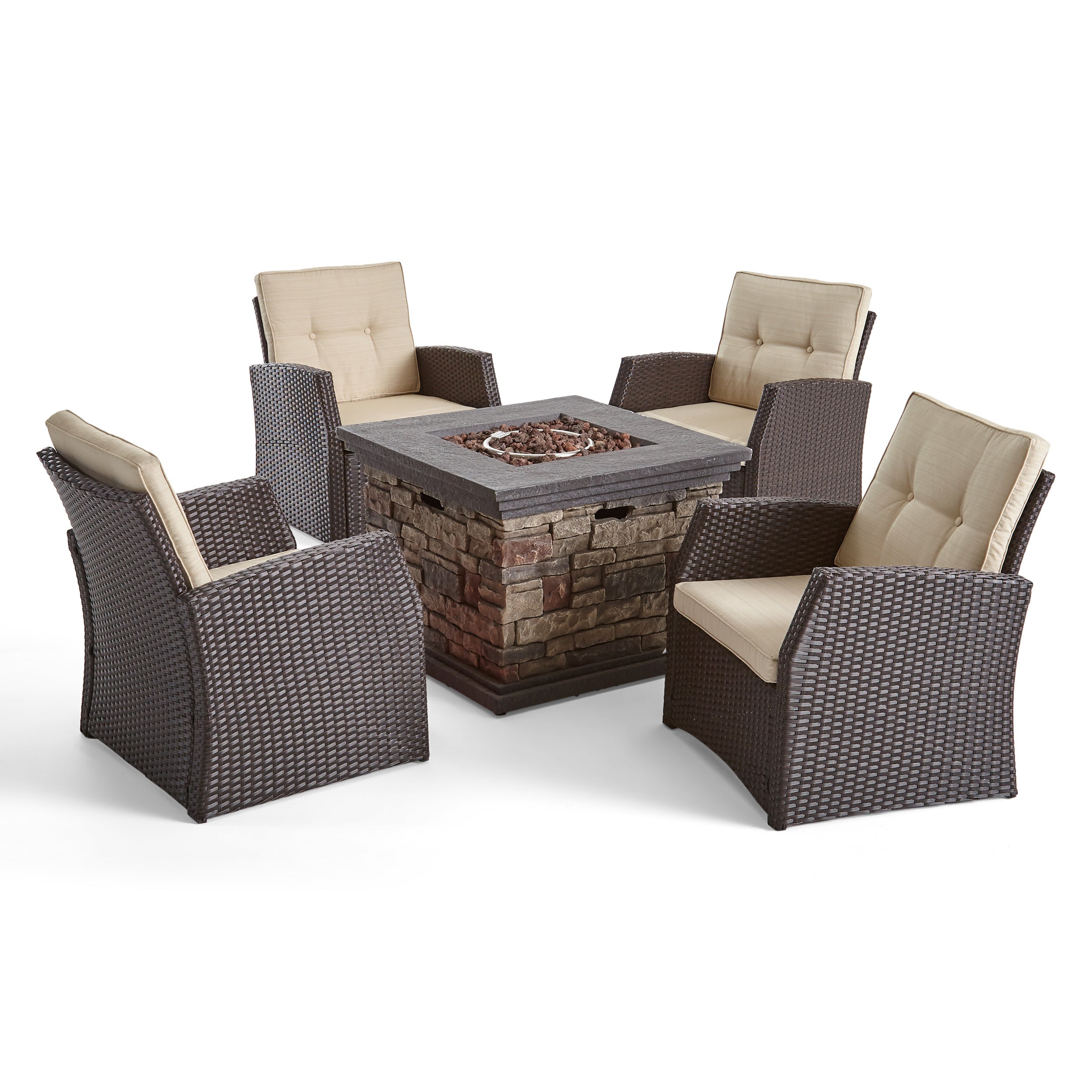 Brier Outdoor 4 Seater Wicker Chat Set with Fire Pit