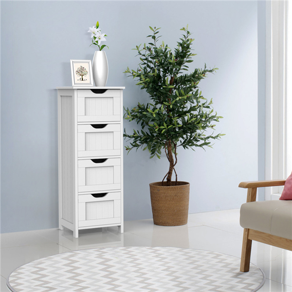 Topeakmart 4 Drawers Free Standing Floor Bathroom Cabinet White