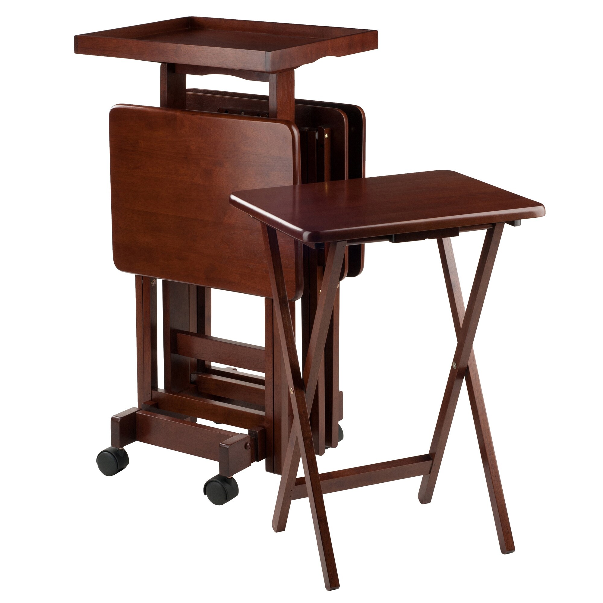 Set of 6 Brown Walnut Snack Table Set -36”