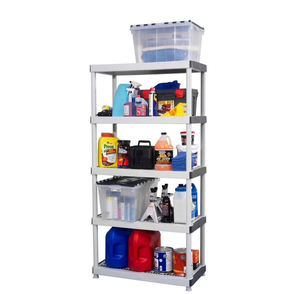 HDX 5-Tier Plastic Garage Storage Shelving Unit in Gray (36 in. W x 72 in. H x 18 in. D) 127932