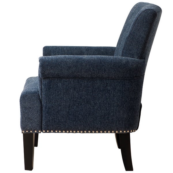 Living Room Accent Chairs Modern Polyester Upholstered Club Chair with Rivet Tufted Scroll Armchairs， Tufted Arm Chair， Navy