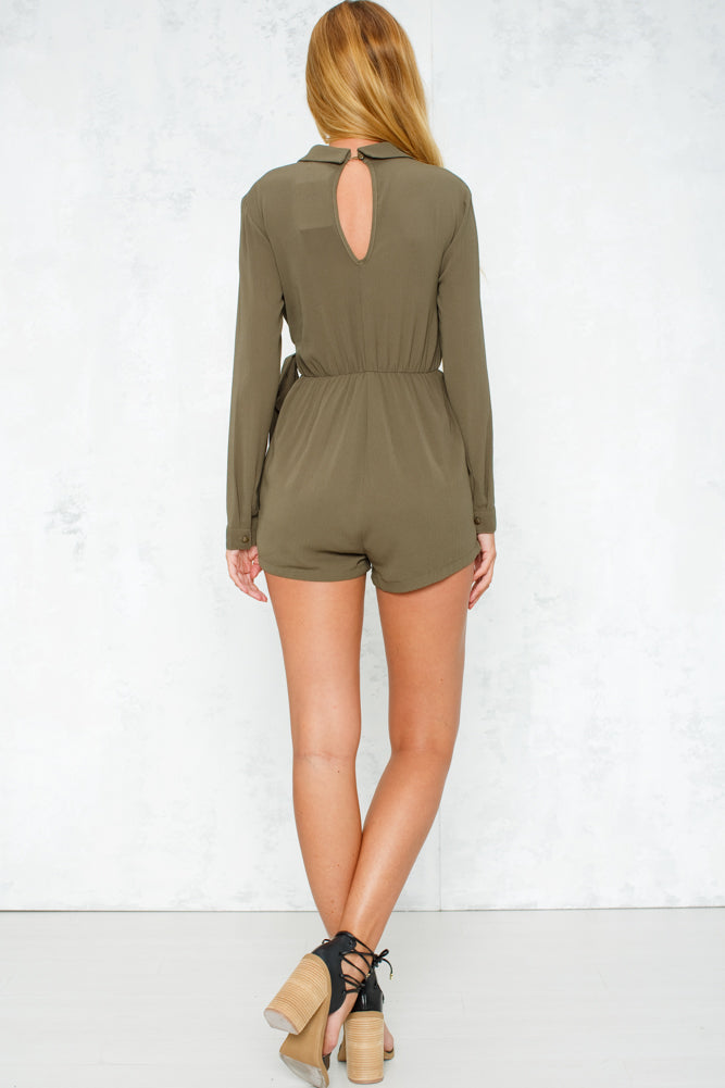 Long Lunch Romper Khaki