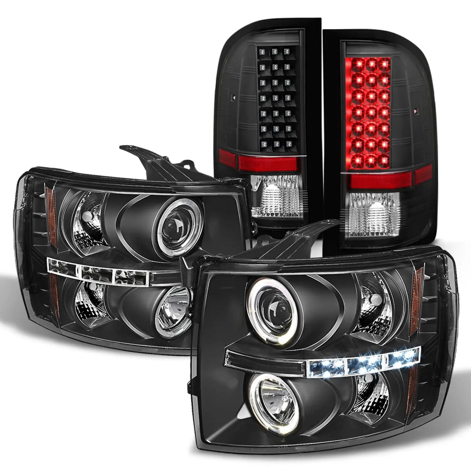 [LED Upgrade]For 07-13 Chevy Silverado Halo Projector Headlights + Tail Lights