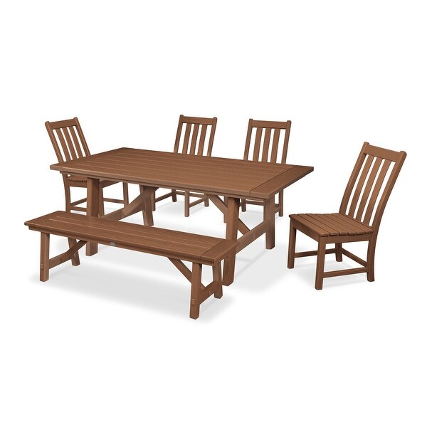 POLYWOOD Vineyard 6Piece Rustic Farmhouse Side Chair Dining Set with Bench