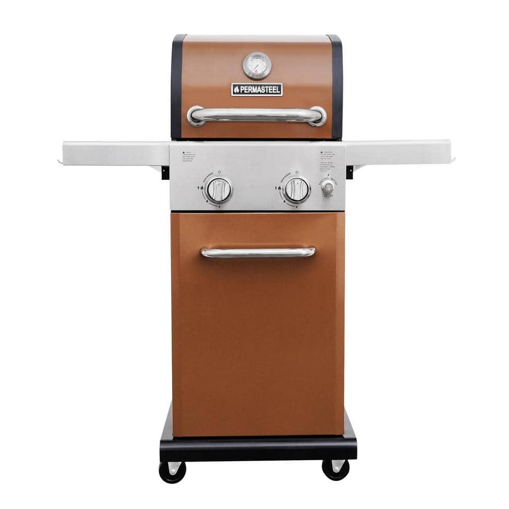 PERMASTEEL 2Burner Pedestal Propane Gas Grill in Copper With Folding Side Shelves