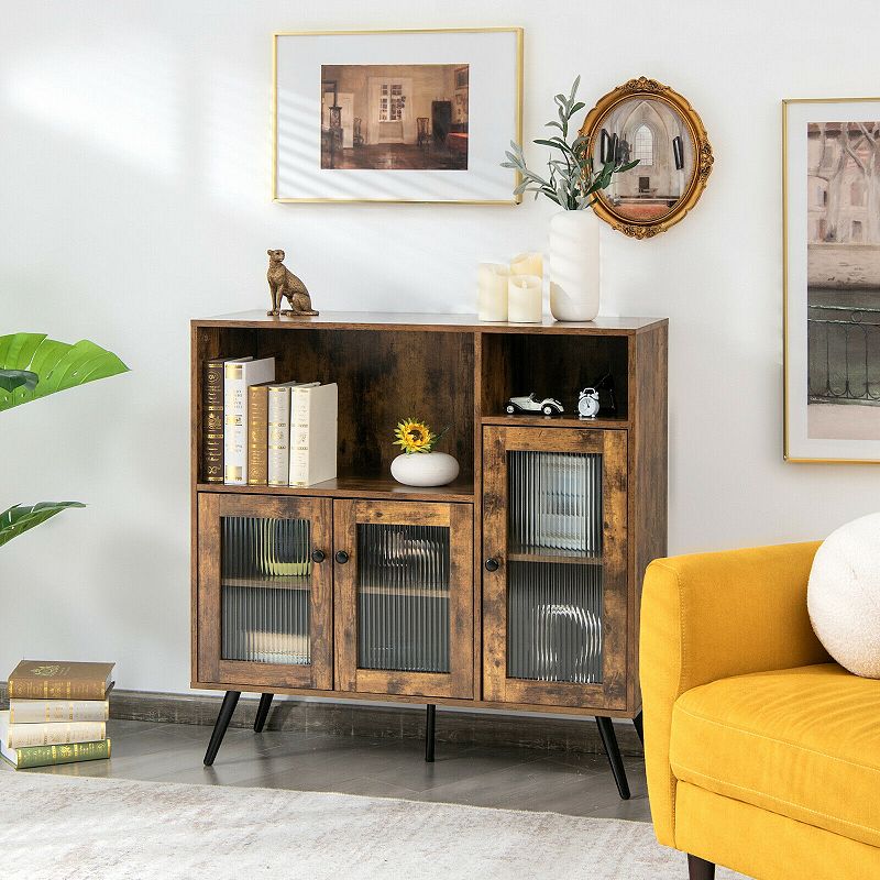 Buffet Kitchen Storage Cupboard with Glass Door and Adjustable Shelves