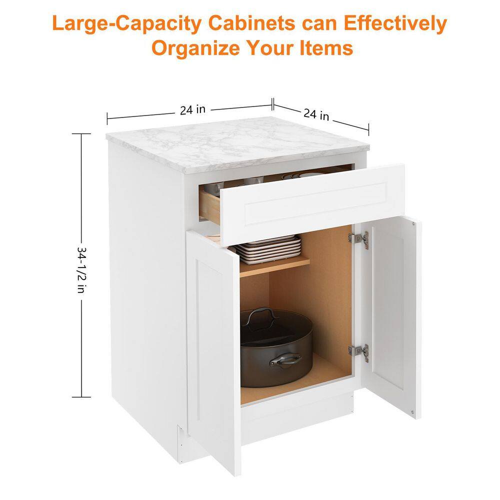 HOMEIBRO 24 in. W x 24 in. D x 34.5 in. H in Shaker White Plywood Ready to Assemble Base Kitchen Cabinet with 1-Drawer 2-Doors HD-SW-B24-A