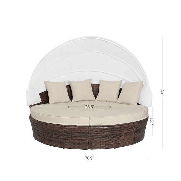 Ledel Outdoor 5piece Rattan Wicker Daybed Round Sofa Set