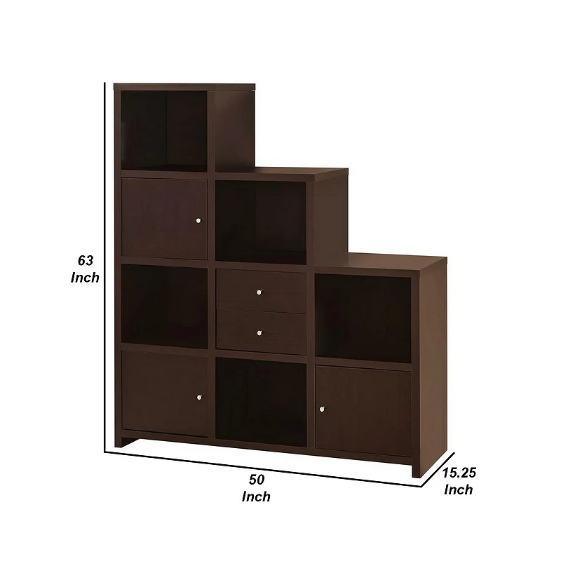 Contemporary Bookcase with Stair like Design， brown